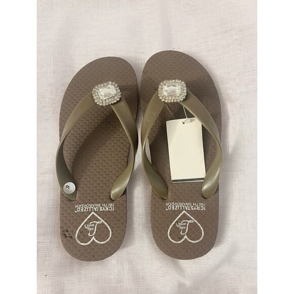 New With Defects Lady Lanell Swarovski Brown Flip Flops Size 6 - Picture 1 of 5